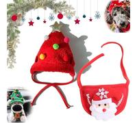 Adorable Christmas Tree Pom-Pom Hat For Dog, Dog Santa Hat, Funny Soft Pet Christmas Decorations Supplies, Cute Durable Holiday Accessory (Red-S(2.2-8.8lbs))