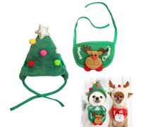 Adorable Christmas Tree Pom-Pom Hat for Dogs, Adjustable Dog Christmas Hat Santa Hats, Green Velvet Headdress Funny Soft PetHat (B,Small)