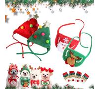 Adorable Christmas Tree Pom-Pom Hat for Dogs & Cats,Christmas Tree Costume,Funny Soft Pet Accessory,Plush Headgear and Bib for Dogs Accessories Costume (2pcs-c,Large)