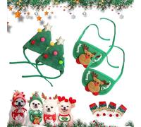 Adorable Christmas Tree Pom-Pom Hat for Dogs & Cats,Christmas Tree Costume,Funny Soft Pet Accessory,Plush Headgear and Bib for Dogs Accessories Costume (2pcs-b,Small)