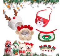 Adorable Christmas Tree Pom-Pom Hat for Dogs & Cats,Christmas Tree Costume,Funny Soft Pet Accessory,Plush Headgear and Bib for Dogs Accessories Costume (2pcs-f,Large)