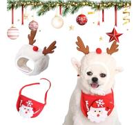 Adorable Christmas Tree Pom-Pom Hat for Dogs, Christmas Tree Hat for Dogs & Cats, Pets Photo Props Decorations Supplies, Adjustable Cat Dog Christma Collar Hats (White Set,Medium)