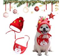 Adorable Christmas Tree Pom-Pom Hat for Dogs, Christmas Tree Hat for Dogs & Cats, Pets Photo Props Decorations Supplies, Adjustable Cat Dog Christma Collar Hats (Red Set,Medium)