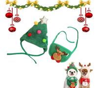 Adorable Christmas Tree Pom - Pom Hat for Dogs, Christmas Tree Hat for Pets, Snowman Striped Knit Scarf Trees Decor, Adjustable Ties (02,Small)