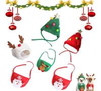 Adorable Christmas Tree Pom - Pom Hat for Dogs, Christmas Tree Hat for Pets, Snowman Striped Knit Scarf Trees Decor, Adjustable Ties (04,Small)