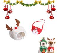 Adorable Christmas Tree Pom - Pom Hat for Dogs, Christmas Tree Hat for Pets, Snowman Striped Knit Scarf Trees Decor, Adjustable Ties (03,Small)