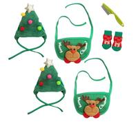Adorable Christmas Tree Pom Pom Hat for Pets-Complete Set with Rudolph Reindeer Bib, Soft Breathable Fabric, 2 Sizes Adjustable Straps for Holiday Photos/Gatherings (2set-C,Medium)