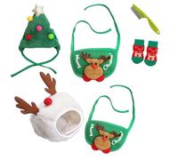 Adorable Christmas Tree Pom Pom Hat for Pets-Complete Set with Rudolph Reindeer Bib, Soft Breathable Fabric, 2 Sizes Adjustable Straps for Holiday Photos/Gatherings (2set-G,Small)