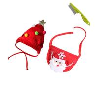 Adorable Christmas Tree Pom Pom Hat for Pets-Complete Set with Rudolph Reindeer Bib, Soft Breathable Fabric, 2 Sizes Adjustable Straps for Holiday Photos/Gatherings (1set-B,Medium)