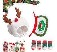 Adorable Christmas Tree Pom-Pom Hat for Small Dogs(Free Cute Pet Socks), New Adjustable Christmas Sets, Christma Tree Hat for Pets, for Small Dogs Cats Pet Santa Gifts (H,S)