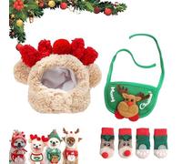 Adorable Christmas Tree Pom-Pom Hat for Small Dogs(Free Cute Pet Socks), New Adjustable Christmas Sets, Christma Tree Hat for Pets, for Small Dogs Cats Pet Santa Gifts (F,S)