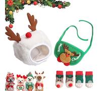 Adorable Christmas Tree Pom-Pom Hat for Small Dogs(Free Cute Pet Socks), New Adjustable Christmas Sets, Christma Tree Hat for Pets, for Small Dogs Cats Pet Santa Gifts (I,S)
