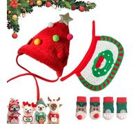 Adorable Christmas Tree Pom-Pom Hat for Small Dogs(Free Cute Pet Socks), New Adjustable Christmas Sets, Christma Tree Hat for Pets, for Small Dogs Cats Pet Santa Gifts (D,S)