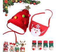 Adorable Christmas Tree Pom-Pom Hat for Small Dogs(Free Cute Pet Socks), New Adjustable Christmas Sets, Christma Tree Hat for Pets, for Small Dogs Cats Pet Santa Gifts (B,S)