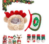 Adorable Christmas Tree Pom-Pom Hat for Small Dogs(Free Cute Pet Socks), New Adjustable Christmas Sets, Christma Tree Hat for Pets, for Small Dogs Cats Pet Santa Gifts (E,L)
