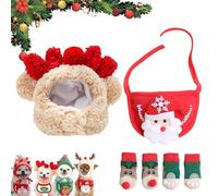 Adorable Christmas Tree Pom-Pom Hat for Small Dogs(Free Cute Pet Socks), New Adjustable Christmas Sets, Christma Tree Hat for Pets, for Small Dogs Cats Pet Santa Gifts (G,L)