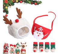 Adorable Christmas Tree Pom-Pom Hat for Small Dogs(Free Cute Pet Socks), New Adjustable Christmas Sets, Christma Tree Hat for Pets, for Small Dogs Cats Pet Santa Gifts (J,S)