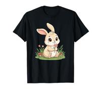 Adorable Conejo de Pascua sosteniendo Flor en Prado Camiseta