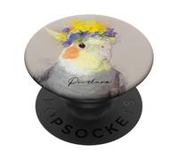 Adorable corona de flores con retrato de cacatúa, regalo para mascotas PopSockets PopGrip Adhesivo