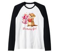 Adorable cumpleaños niña Nutria visón Lindo para niñas pequeñas Camiseta Manga Raglan