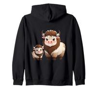 Adorable diseño de Animales de Yak y Ternero de Dibujos Animados Sudadera con Capucha