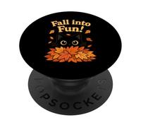 Adorable diseño de Hojas otoñales de Gato Negro con Forma de Gato PopSockets PopGrip Adhesivo