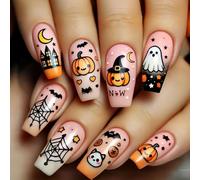 Adorable disfraz de calabaza rosa de Halloween perfecto para reuniones divertidas, noches dulces o amargas y ocasiones festivas. Estampado de uñas. Fiesta gótica oscura falsa. Para presionar