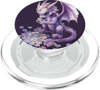 Adorable dragón púrpura resolviendo un Rompecabezas con Enfoque juguetón PopSockets PopGrip para MagSafe