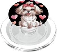 Adorable Fluffy Puppy with Pink Bow Cartoon Animal Lovers PopSockets PopGrip para MagSafe