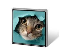 Adorable gato mirando desde un agujero unisex broches y alfileres cuadrados ligeros de solapa joyería para ropa, chal sombrero