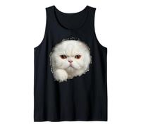 Adorable Gato Persa Blanco Ojos de Cobre Mirando a través Camiseta sin Mangas