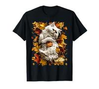Adorable Gato Persa con Hojas de otoño Temporada de otoño Gatito Camiseta