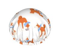 Adorable gorro de ducha impermeable elástico de doble capa Akita Inu, gorro de baño reutilizable.