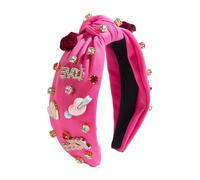 Adorable Heart Headband, Rhinestone Jeweled Hairband, Valentines Day Headband, Crystal Beaded Wide Hairband 13x17cm for Valentines Day, Indoor, Outdoor, Present, Pink, Red Color