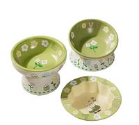 Adorable Juego de 3 comederos para Gatos Lykoi, de cerámica. Incluye Bebedero, comedero Inclinado y Plato Hondo. A