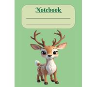 Adorable Kawaii Deer Notebook with Green Background-8.5x11 inch, 200 Wide Ruled Pages, Matte Finish Cover: Cute Baby Deer Journal, Composition ... Kids, Aesthetic Kawaii Stationery Gift Ideas