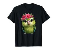 Adorable Loro Verde con Arte de Corona Floral Camiseta