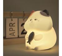 Adorable luz nocturna de gato que come - Lámpara de protección ocular que cambia de color con carga USB, compañero de sueño para dormitorio, gran regalo para festivales