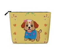 Adorable neceser de viaje versátil con diseño de perro de dibujos animados, bolsa de maquillaje de cáñamo falso, multiuso, organizador de accesorios cosméticos, Black, Talla única