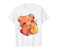 Adorable Oso Chibi sumergiéndose en Tarro de Miel Lindo Arte Divertido Camiseta gráfica económica, Hombre, Blanco, XL