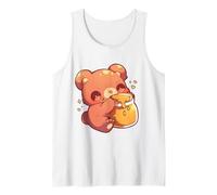 Adorable Oso Chibi sumergiéndose en Tarro de Miel Lindo Arte Divertido Camiseta sin Mangas