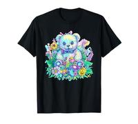Adorable oso de peluche en parche de flores Camiseta