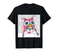 Adorable Owl Kitty Cat Taste of Snow Cute Winter Christmas Camiseta