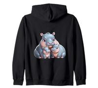 Adorable Padre hipopótamo y Dos bebés Sudadera con Capucha