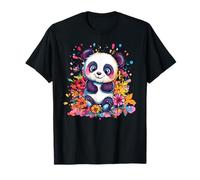 Adorable panda en medio de flores coloridas Camiseta