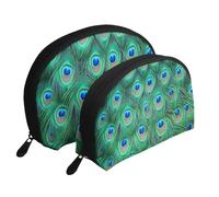 Adorable Pavo Real Verde, Bolsa de Maquillaje de Concha, Monedero pequeño para Mujer, Bolsa de artículos de tocador, Bolsa de cosméticos, 2 Piezas