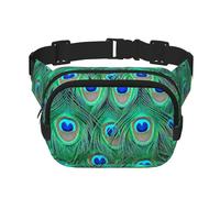 Adorable Pavo Real Verde,Riñonera Cuadrada de Doble Capa, Bolso de Viaje, Bolso Informal para el Pecho.