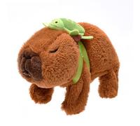 Adorable Peluche Animado de Capibara con Sonidos y Movimientos, Lazo Verde y una Tortuga Amiga Adicional, Perfecto como Regalo para niños y como Peluche reconfortante Brown