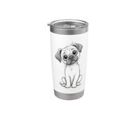 Adorable perro carlino cachorro bosquejo lindo perro animal ilustración Vaso térmico de acero inoxidable de doble pared