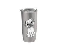Adorable perro carlino cachorro bosquejo lindo perro animal ilustración Vaso térmico de acero inoxidable de doble pared